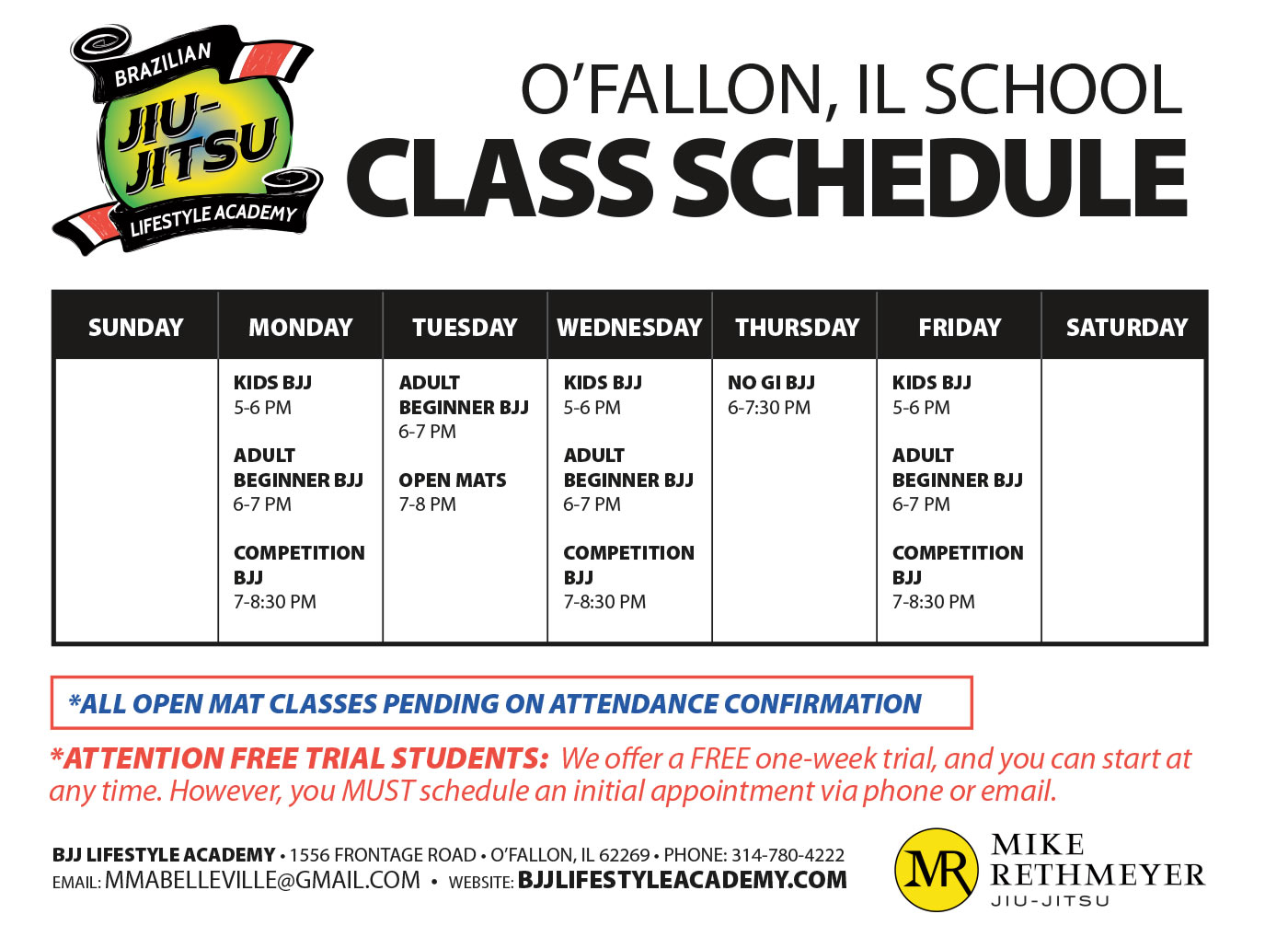 O'Fallon, Illinois BJJ gym schedule