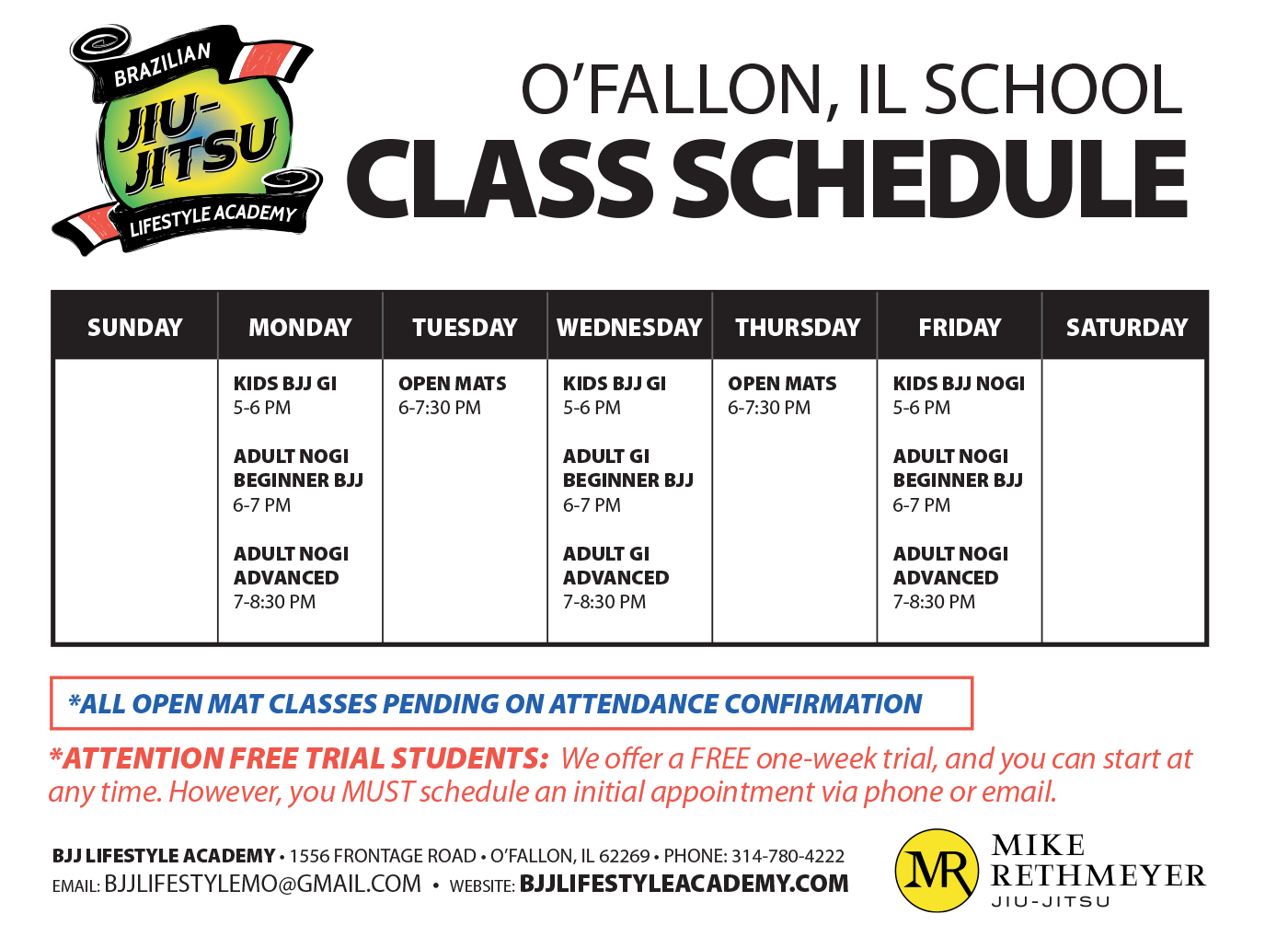 O'Fallon, Illinois BJJ gym schedule